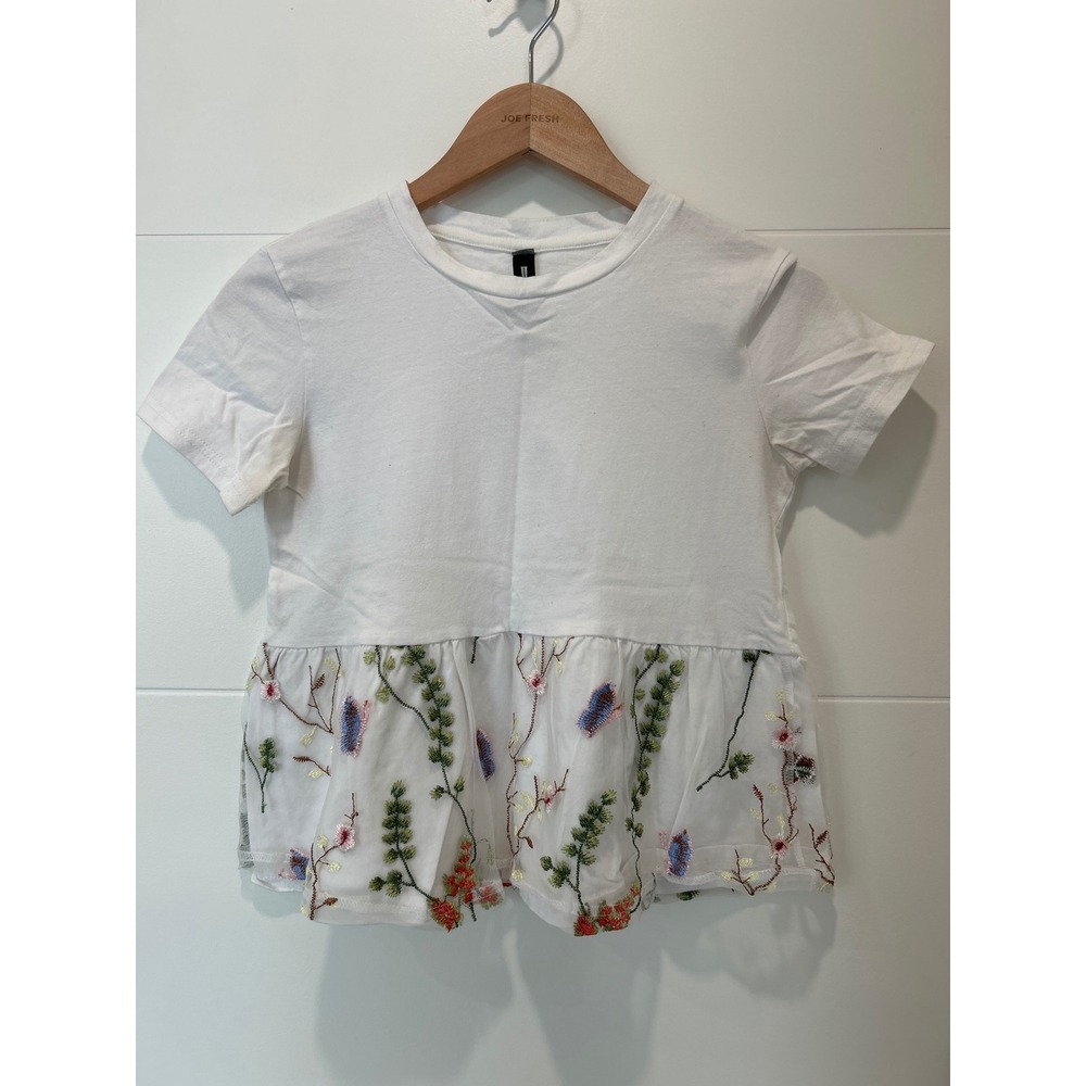 Design Lab Lord & Taylor White Embroidered Floral Butterfly Peplum Top XS